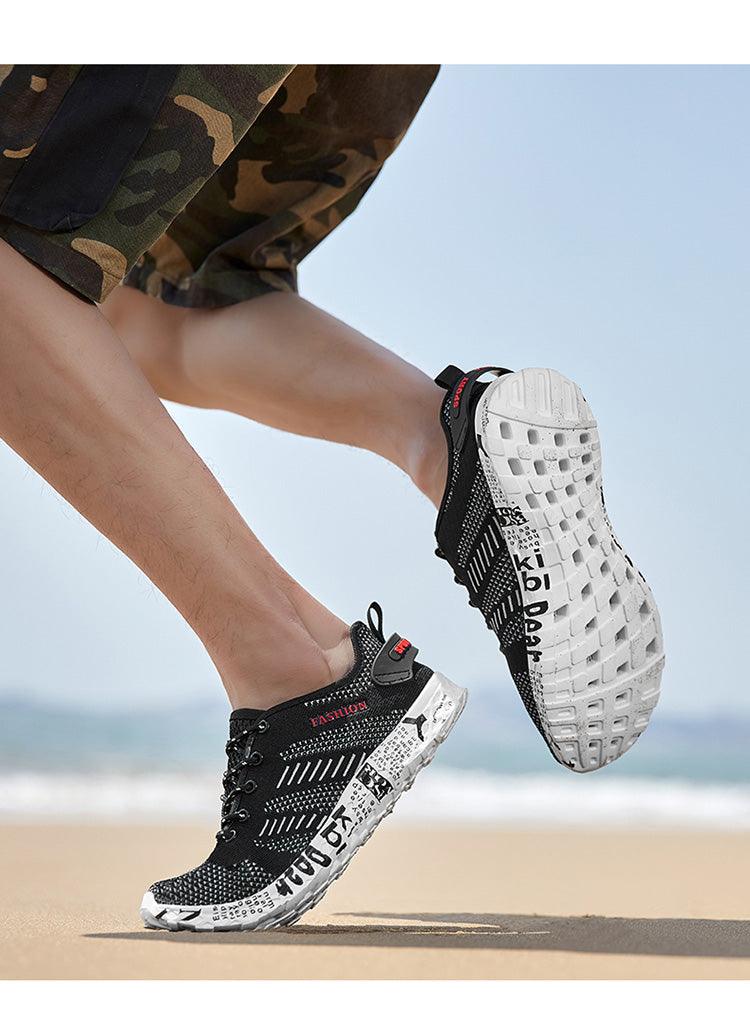 Stevvex men's water sports sneakers pair with black mesh upper and white quick-dry outsole on Tampa Home & Garden Store