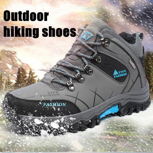 Men's Stevvex ST85SH5785VCH hiking boots gray waterproof leather blue accents anti-slip outsole on Tampa Home & Garden Store