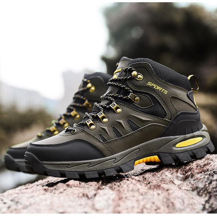 Stevvex high-top hiking boots, dark olive leather, rugged non-slip outsole on Tampa Home & Garden Store