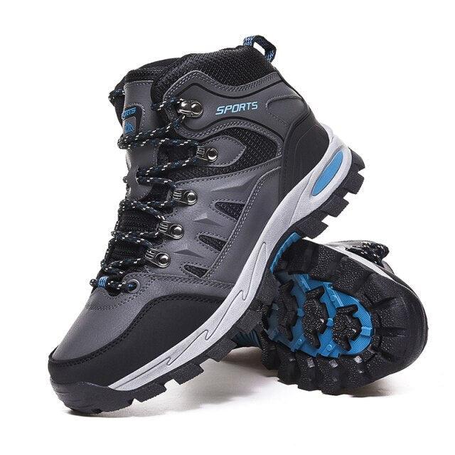 Stevvex high-top hiking boots gray/black leather with rugged tread outsole on Tampa Home & Garden Store