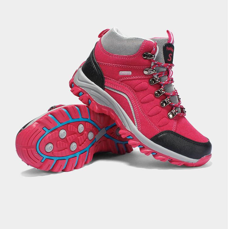 Stevvex pink hiking boots with breathable mesh upper and pink/blue outsole on Tampa Home & Garden Store