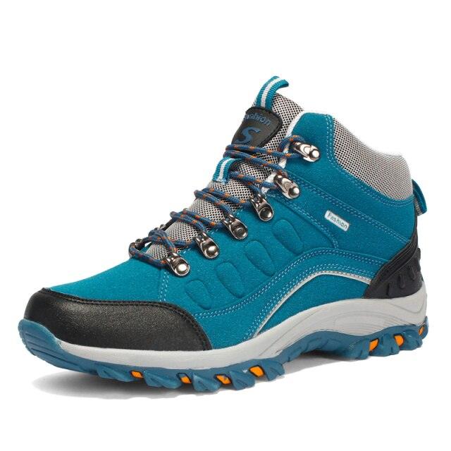 Stevvex teal hiking boot lace-up, metal eyelets, gray mesh collar, rugged outsole on Tampa Home & Garden Store