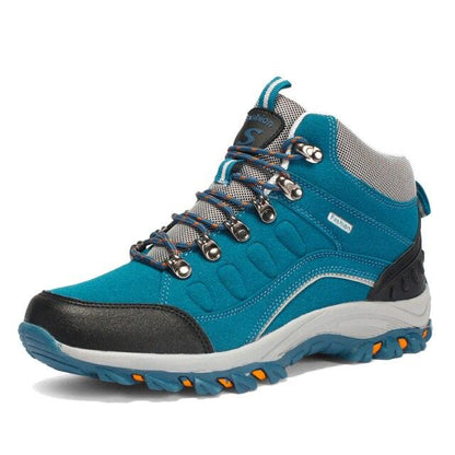 Stevvex teal hiking boot lace-up, metal eyelets, gray mesh collar, rugged outsole on Tampa Home & Garden Store