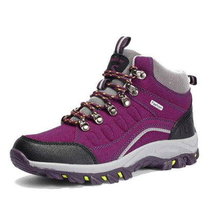 Stevvex purple hiking boots with lace-up system, black toe guard, rugged outsole on Tampa Home & Garden Store