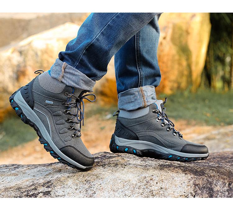 Stevvex hiking boots gray/blue, lace-up outdoor shoes with anti-slip outsole on Tampa Home & Garden Store