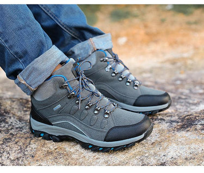 Stevvex hiking boots pair grey-blue with lace-up front and rugged outsole on Tampa Home & Garden Store