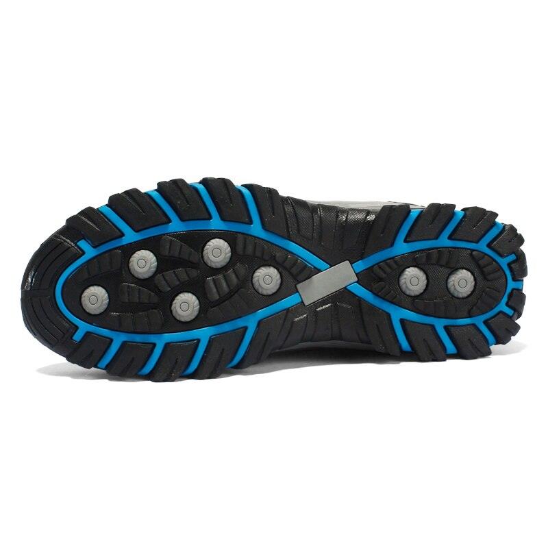 Stevvex outdoor hiking boots outsole with rugged black lug sole and blue accents on Tampa Home & Garden Store