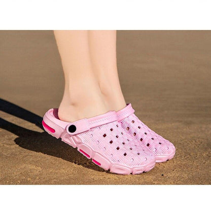 Stevvex pink rubber garden sandals with heel strap perforated slip-on water shoes on Tampa Home & Garden Store