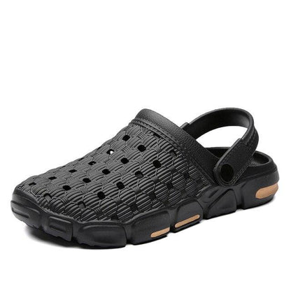 Stevvex men's black perforated rubber sandals, slip-on garden water shoes with heel strap on Tampa Home & Garden Store