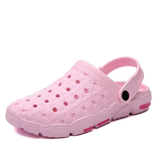 Stevvex pink men's garden sandals with perforated upper and back strap on Tampa Home & Garden Store