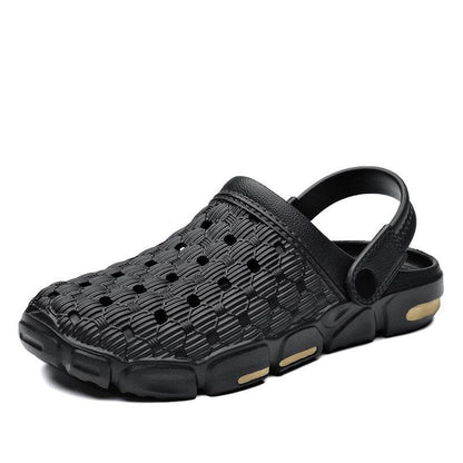 Stevvex black men's sandals perforated upper back strap non-slip sole on Tampa Home & Garden Store
