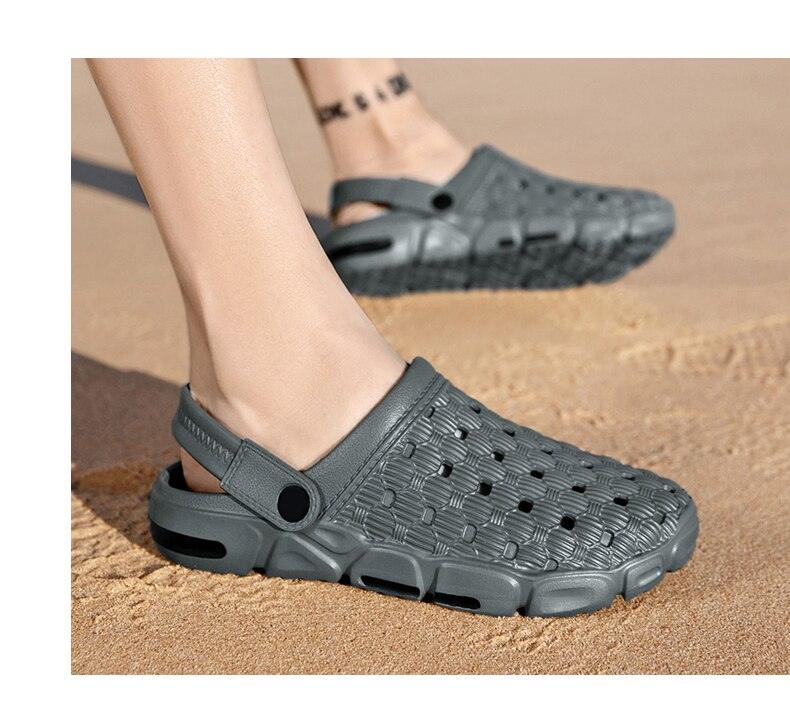 Garden sandals Stevvex men's gray with perforated rubber upper and heel strap non-slip sole on Tampa Home & Garden Store