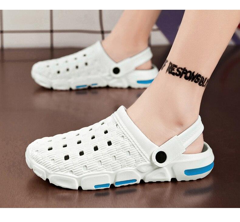 Stevvex white unisex garden slippers with perforated upper and blue sole accents on Tampa Home & Garden Store
