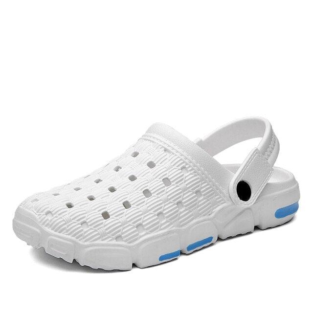 Men Sandals white perforated slip-on with rear strap, lightweight rubber sole for beach use on Tampa Home & Garden Store