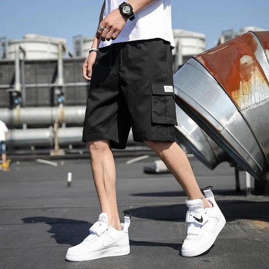 Men's cargo shorts HM97SH224GRR Stevvex black loose waist shorts with side cargo pocket on Tampa Home & Garden Store