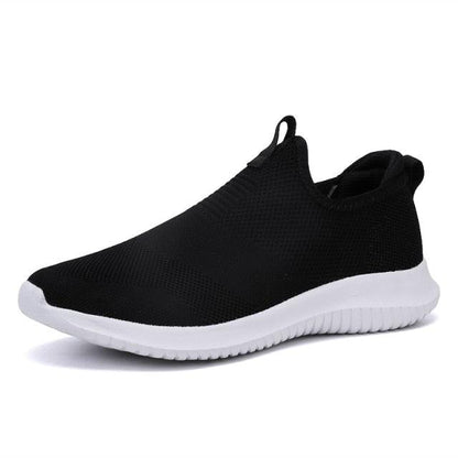Stevvex men's slip-on mesh sneakers lightweight breathable black upper with cushioned white sole on Tampa Home & Garden Store