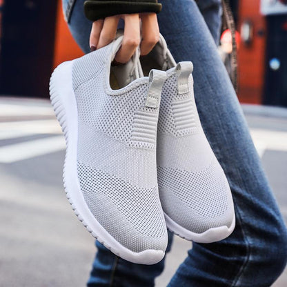 Stevvex men's sneakers lightweight slip-on mesh athletic shoes white-gray breathable knit uppers on Tampa Home & Garden Store