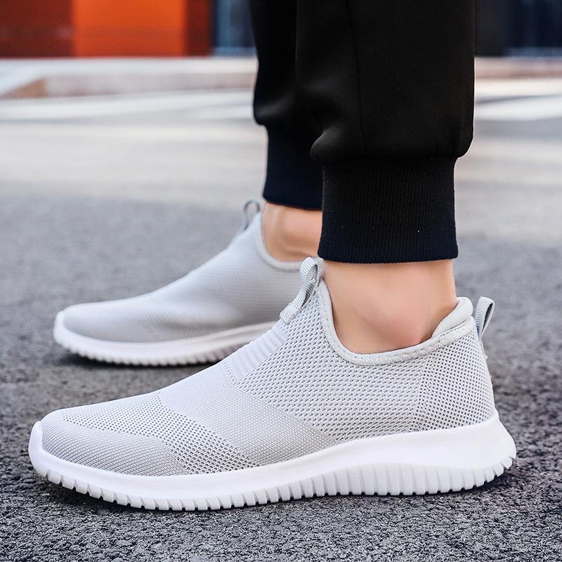 Men's Stevvex lightweight slip-on sneakers, gray mesh, breathable casual walking shoes on Tampa Home & Garden Store