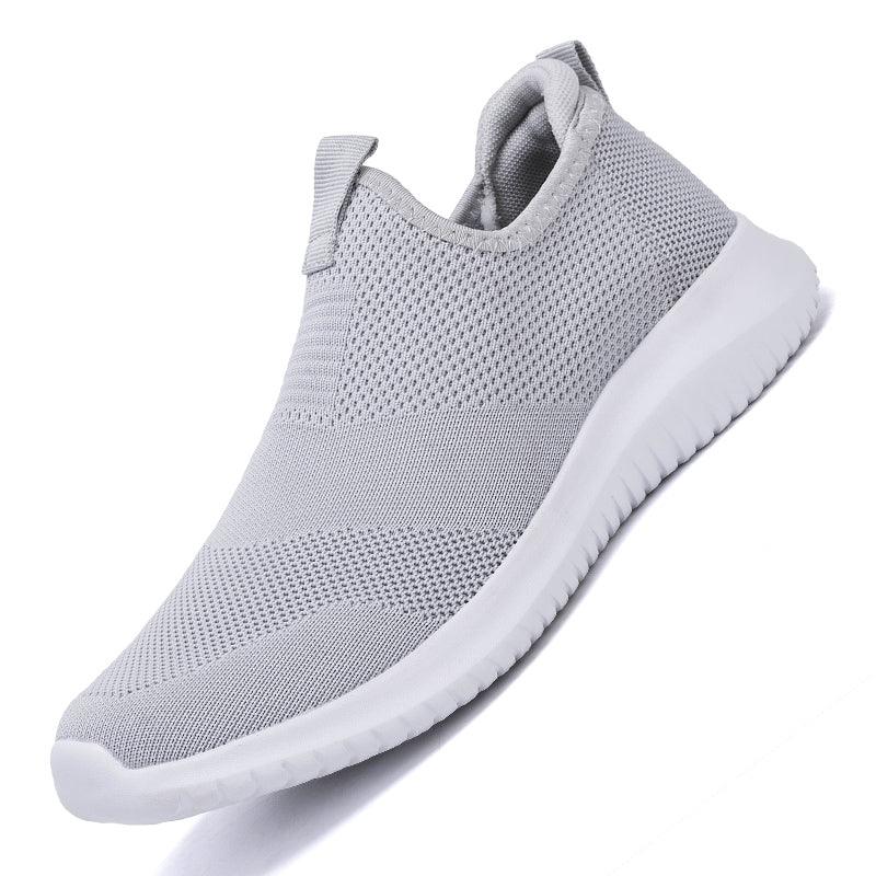 Stevvex men's lightweight slip-on mesh sneakers gray with breathable knit upper on Tampa Home & Garden Store