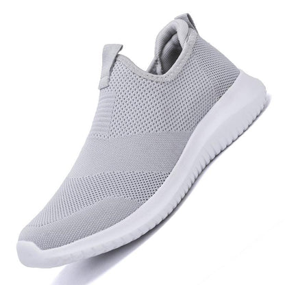 Stevvex men's lightweight slip-on mesh sneakers gray with breathable knit upper on Tampa Home & Garden Store