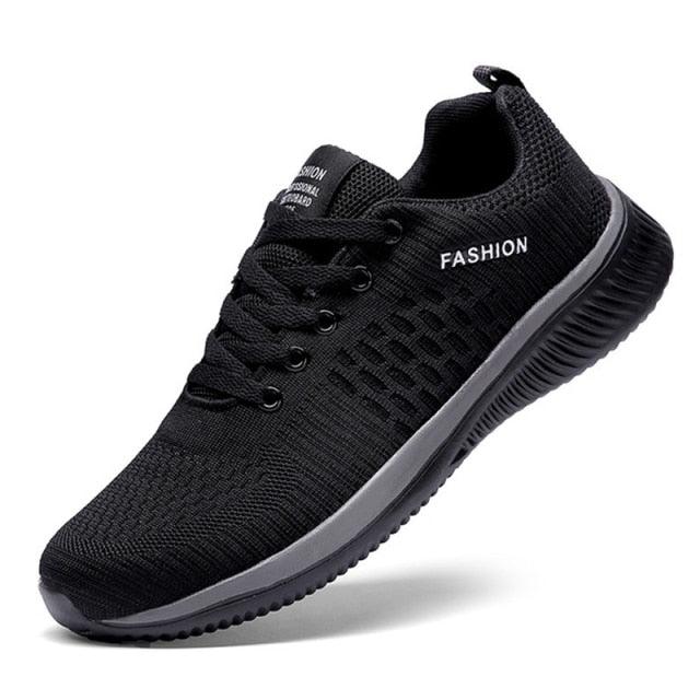 Stevvex men's sport lightweight running sneakers, black knit upper, breathable casual shoes on Tampa Home & Garden Store