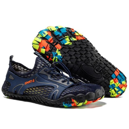 Stevvex pair of athletic water shoes with mesh upper and wearproof rubber sole, colorful outsole on Tampa Home & Garden Store