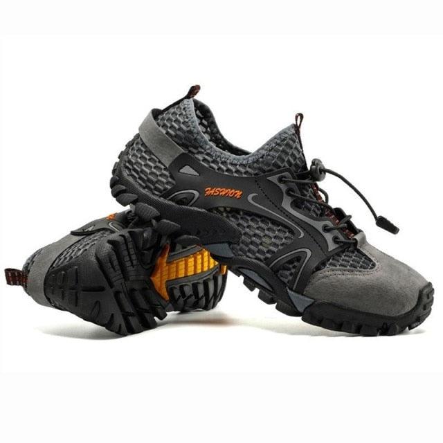 Stevvex athletic water hiking shoes gray/black mesh with orange accents and rugged outsole on Tampa Home & Garden Store