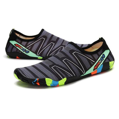 Stevvex athletic water shoes pair in dark gray mesh with green accents, slip-on quick-dry on Tampa Home & Garden Store