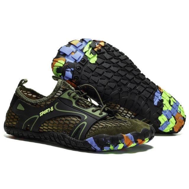 Stevvex athletic water hiking shoes with olive-green mesh upper and multicolor outsole pair on Tampa Home & Garden Store