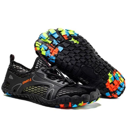 Stevvex athletic water shoes, black mesh hiking pair with wearproof rubber sole and outsole on Tampa Home & Garden Store