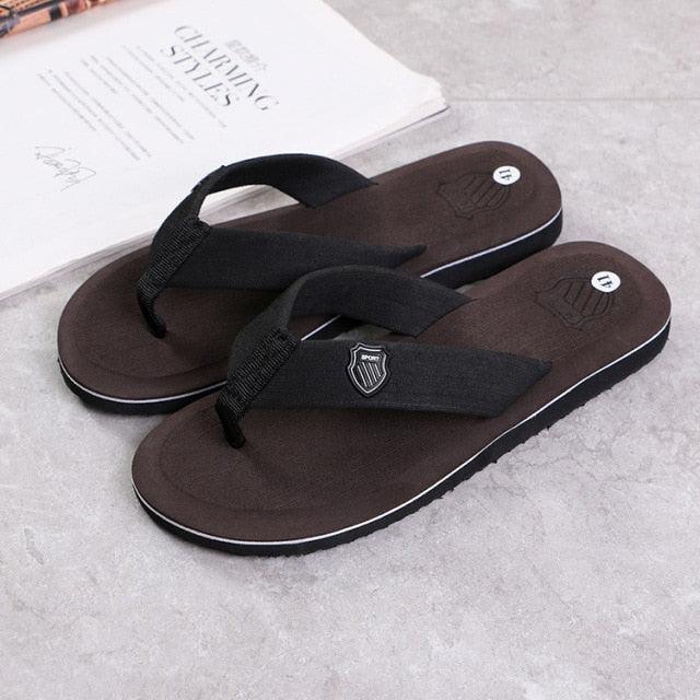 Men's flip flops black thong sandals brown sole anti-slip casual beach footwear on Tampa Home & Garden Store