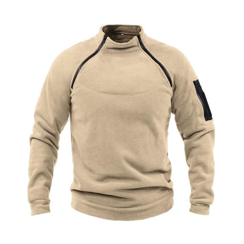 Men's beige fleece jacket Stevvex, lightweight tactical outdoor coat with arm pocket on Tampa Home & Garden Store
