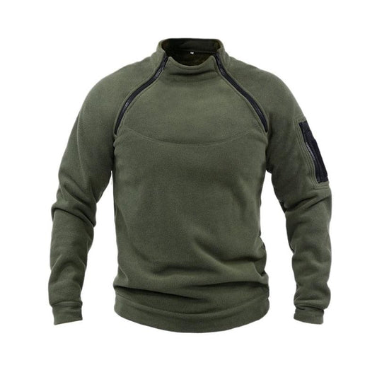 Stevvex men's green fleece jacket, pullover with stand collar and black zip details on Tampa Home & Garden Store