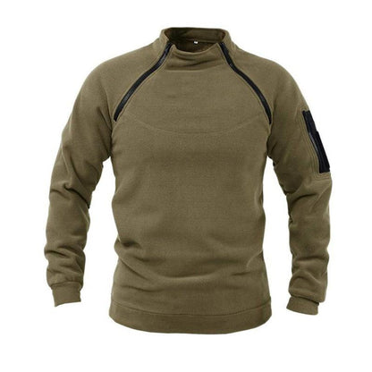 Stevvex men's olive fleece jacket, tactical outdoor coat with shoulder zips and arm pocket on Tampa Home & Garden Store