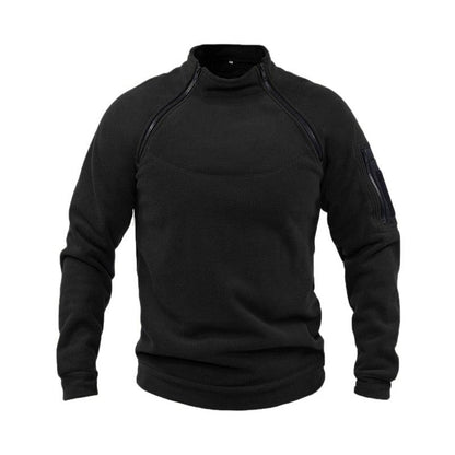 Men's black fleece jacket Stevvex with stand collar, zippered shoulder seams on Tampa Home & Garden Store