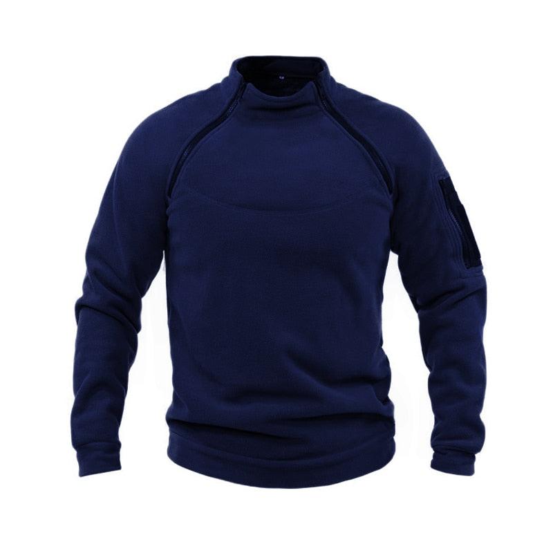 Men's navy blue fleece jacket Stevvex lightweight casual outdoor pullover with stand collar on Tampa Home & Garden Store