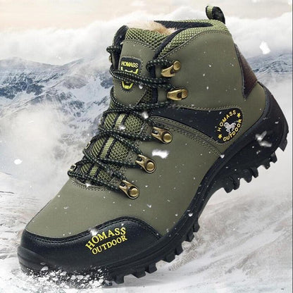 Men's olive green waterproof hiking boots with fur lining and rugged outsole Stevvex on Tampa Home & Garden Store