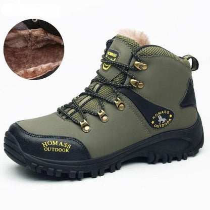Men's Homass Outdoor waterproof hiking boots olive green fur-lined leather non-slip on Tampa Home & Garden Store