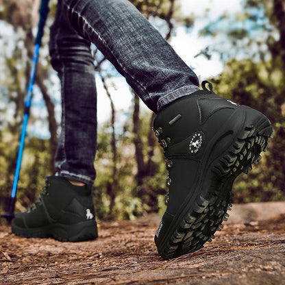 Stevvex men's black waterproof hiking boots with rugged outsole on Tampa Home & Garden Store