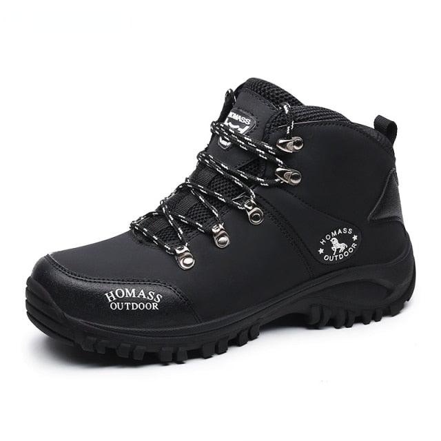 Men's black leather hiking boots waterproof with eyelets and lug outsole Homass Outdoor on Tampa Home & Garden Store
