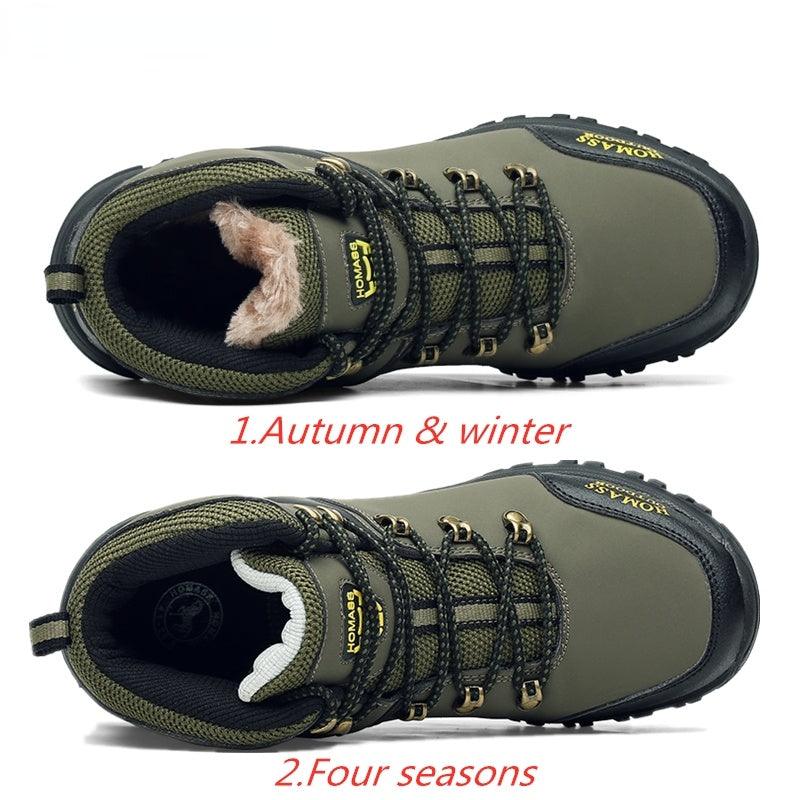 Stevvex men's waterproof hiking boots olive fur lined and non-slip leather outsole on Tampa Home & Garden Store