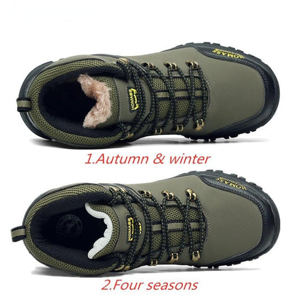 Stevvex men's waterproof hiking boots olive fur lined and non-slip leather outsole on Tampa Home & Garden Store