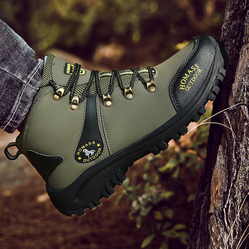 Men's olive green waterproof hiking boot with black lug sole and metal eyelets Homass Outdoor on Tampa Home & Garden Store