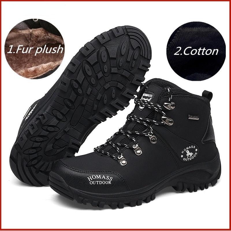 Men's black waterproof hiking boots Homass Outdoor with fur lining, rugged non-slip outsole on Tampa Home & Garden Store