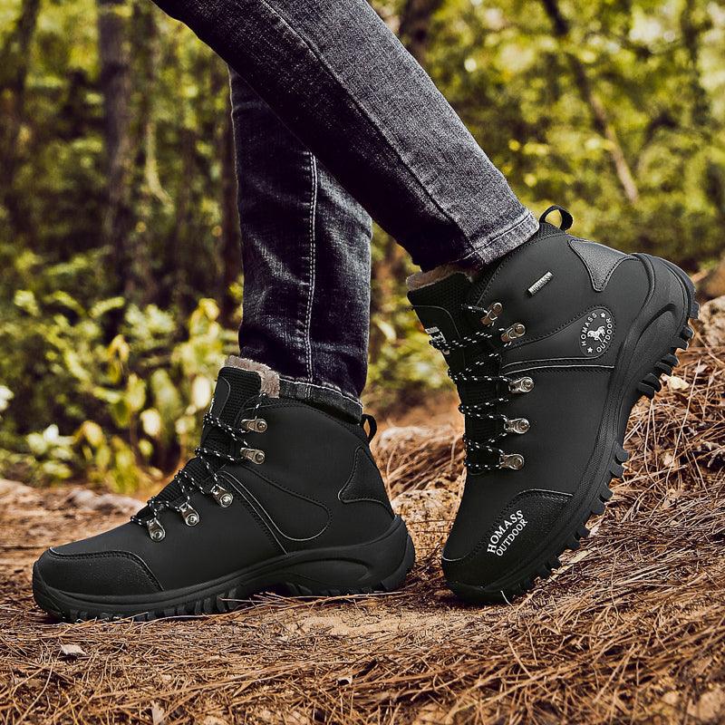 Stevvex men's waterproof hiking boots, black leather upper with rugged non-slip outsole on Tampa Home & Garden Store