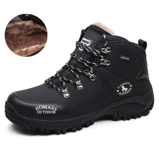 Men's waterproof hiking boot Stevvex black leather fur-lined non-slip outsole on Tampa Home & Garden Store