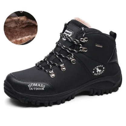 Men's waterproof hiking boot Stevvex black leather fur-lined non-slip outsole on Tampa Home & Garden Store