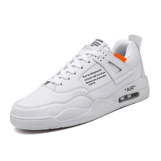 Stevvex men's white leather sneakers with air-cushioned sole on Tampa Home & Garden Store