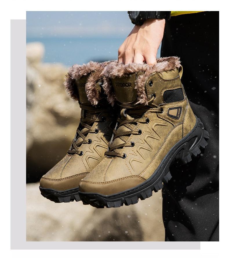 Stevvex winter boots waterproof leather fur-lined tan mid-calf hiking boot on Tampa Home & Garden Store