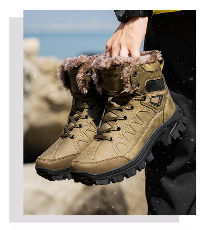 Stevvex winter boots waterproof leather fur-lined tan mid-calf hiking boot on Tampa Home & Garden Store